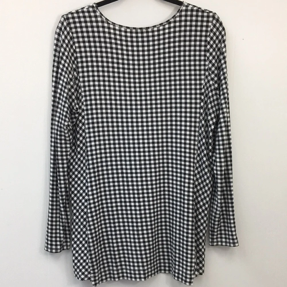 J. Jill Black & White Checkered Tunic Long Sleeve Top Size M EXCELLENT Condition